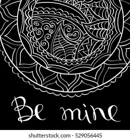 Editable letters with aligned points, vector, handwritten. Hand-drawn indian pattern, mandala. Greeting card for Valentine's day or wedding. Elements are not cropped and hidden under mask