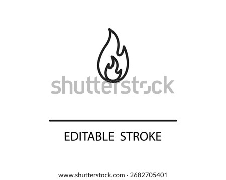Editable line art featuring a bold flame, perfect for adding a touch of fire to your design with customizable stroke weight.