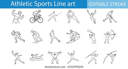 Editable Line Art Icons of Various Sports