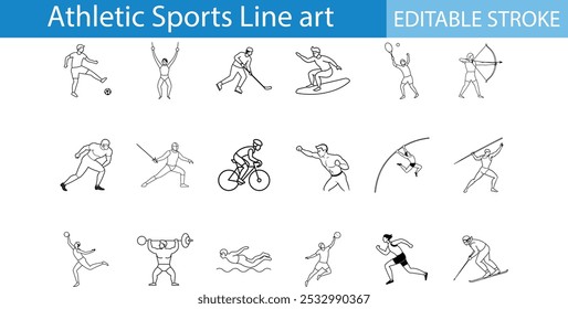 Editable Line Art Icons of Various Sports