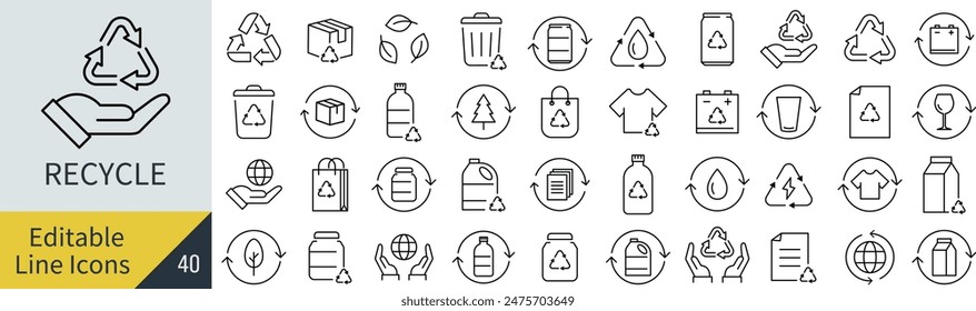 Editable Line Art Recycling Icon Set (Not Outlined)