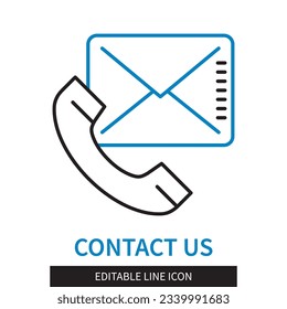 Editable line Contact Us outline icon. Telephone receiver and postal envelope. Editable stroke icon isolated on white background