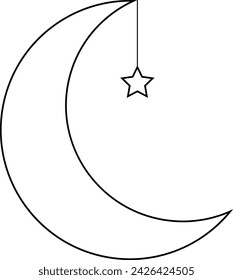 Editable line crescent moon with hanging star Ramadan symbol icon illustration for graphic design element
