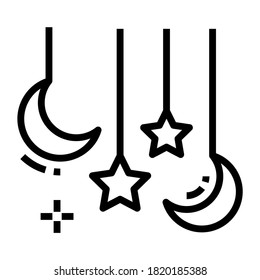 Bearbeitbares Liniendesign von hängenden Dekorationsschmuck, Sterne mit Mondsymbol