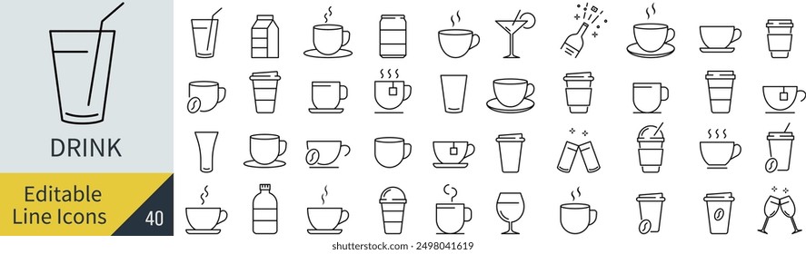 Editable Line Drink Icon Set (Not Outlined)