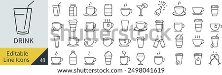 Editable Line Drink Icon Set (Not Outlined)