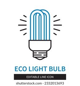 Editable line Eco Light Bulb outline icon. Shining Light Bulb. Energy saving. Editable stroke icon isolated on white background