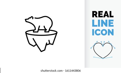 Editable Line Icon In A Black Stroke Weight Of A Polar Bear On A Small Ice Sheet By Global Warming Climate In The Polar Region To Reduce Carbon Or Co2 Emissions In The Paris Agreement In Eps Vector