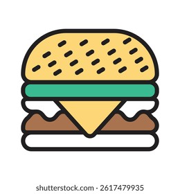 An editable line icon of burger serving