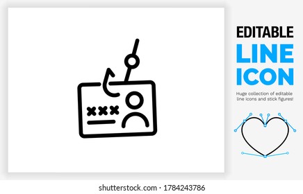 Editable Line Icon Of A Fishing Hook In An Identification Card Or Document Used In Cyber Crime For Identity Theft By Phishing For Personal Data As A Eps Vector Graphic Design File