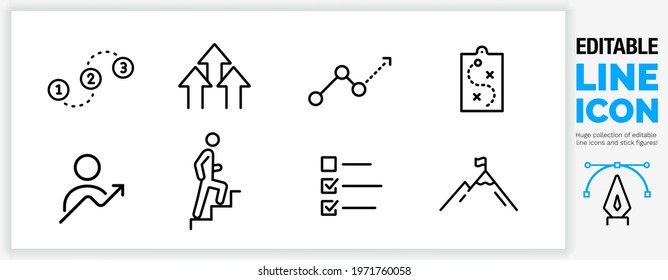 Editable line icon in a outline black stroke in eps vector of getting better at a job or general personal progress in life improving and learning by doing something climbing up for ambition and growth