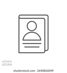 Editable Line Icon of Personal ID Passport Outline Symbol for Travel Identification Document