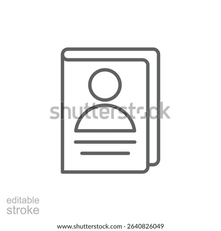 Editable Line Icon of Personal ID Passport Outline Symbol for Travel Identification Document