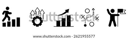 Editable line icon set of ambition, progress and personal growth
