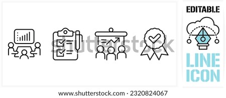 Editable line icon set in a black simple and clean vector outline stroke for business strategy and strategic focus for business and work goals for a corporate mission or target on a white background
