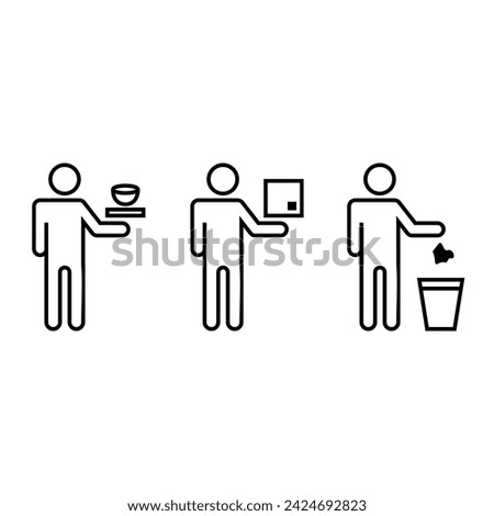Editable line icon set of stick figure character in black outline illustration about put the trash, restaurant service, server, waitress Icon Vector Symbol Sign Pictogram