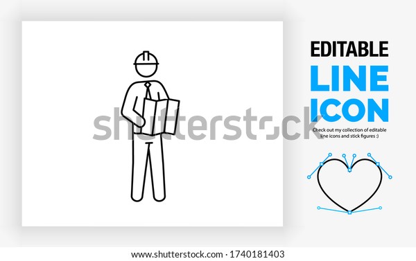 Editable Line Icon Stick Figure Architect Stock Vector (Royalty Free ...