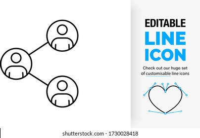 Editable Line Icon Of Three Stick Figure People In A Circle Connected By Two Lines As A Symbol For A Network Of Working Business Professionals In The Economy In A Black Stroke Eps Vector Design 