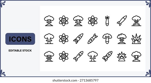Bearbeitbare Liniensymbole von Atomwaffen und Atomenergiesymbolen
