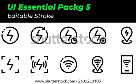 Editable Line Icons: Power, Location, and Wifi UI Pack
