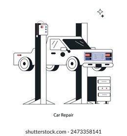 An editable line illustration of car repair 