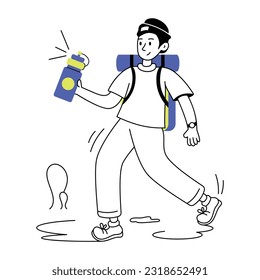 An editable line illustration of traveller boy 