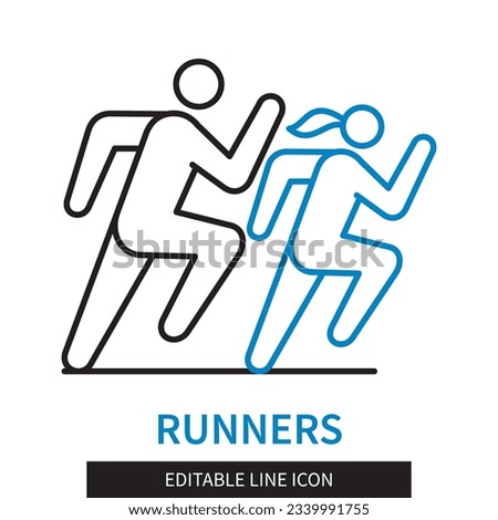 Editable line Runners outline icon. Symbol of the running man and woman. Editable stroke icon isolated on white background