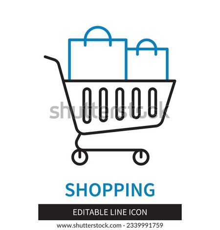 Editable line Shopping outline icon. Two grocery bags in a supermarket trolley. Editable stroke icon isolated on white background
