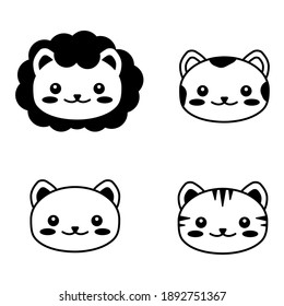 editable line, stroke, face. Hand Drawn vector illustration character. cute pet animal. Doodle cartoon style. Funny baby kids print. Outline symbol. Isolated vector illustration. Kawaii animal.