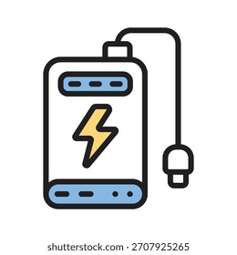 Un icono de estilo de línea editable que decide el cargador del banco del poder