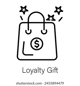 Editable line style icon of loyalty gift bag 