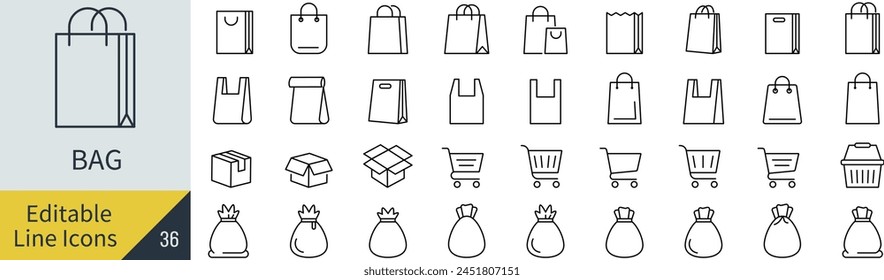 Editable Line Vector Bag Icon Set (Not Outlined)