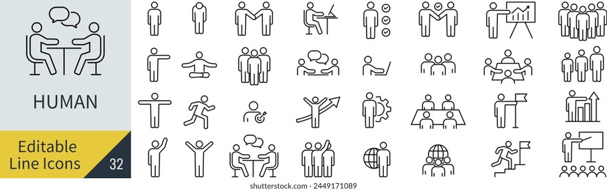 
Editable Line Vector Businessman Line Art Icon Set (not outlined)