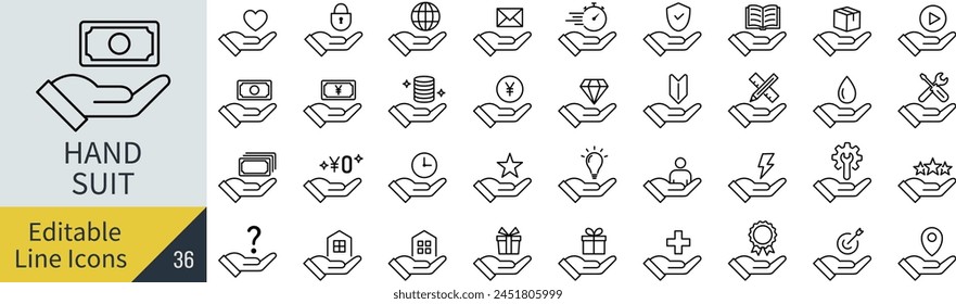 Editable Line Vector Businessman's Hand Icon Set (Not Outlined)