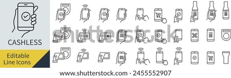 Editable Line Vector Cashless Icon Set (Not Outlined)