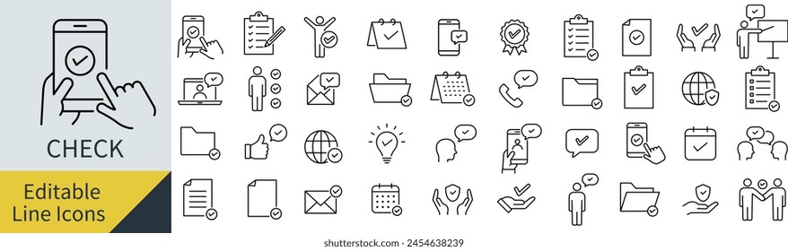 Editable line vector check line drawing icon set (not outlined)