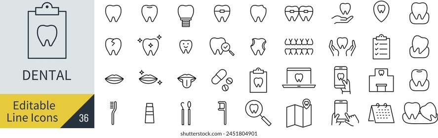 Conjunto de iconos dentales de Vector de línea editable (no delineado)