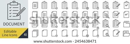 Editable line vector document icon set (not outlined)