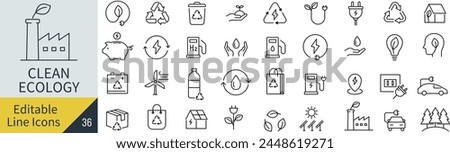Editable Line Vector Ecology Line Art Icon Set (Not Outlined)