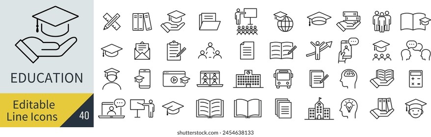 Editable line vector education line drawing icon set (not outlined)