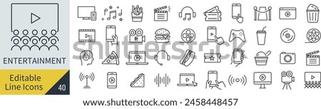Editable Line Vector Entertainment Icon Set (Not Outlined)