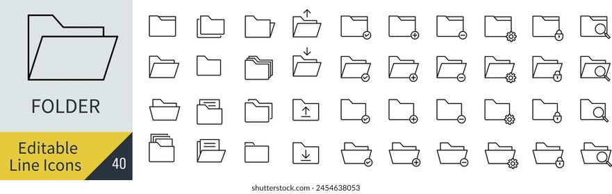 Editable line vector folder line drawing icon set (not outlined)