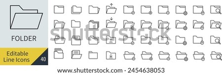 Editable line vector folder line drawing icon set (not outlined)