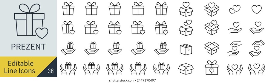 Editable Line Vector Gift Line Art Icon Set (not outlined)