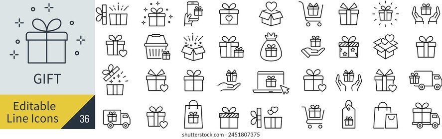 Editable Line Vector Gift Icon Set (Not Outlined)