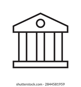 Editable line vector icon of a classical bank building with columns, representing financial institutions, banking services, government treasury, reserve, and security.