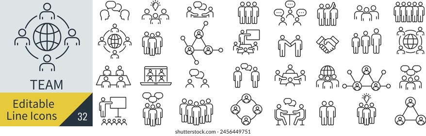 Editable line vector icon set of team (not outlined)