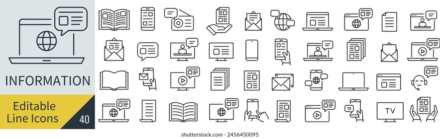 Editable line vector icon set of information (not outlined)