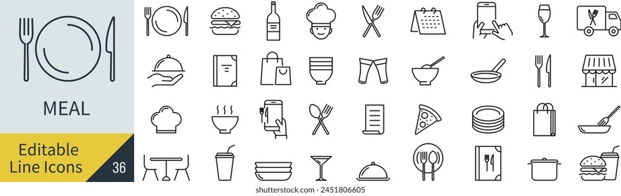 Editable Line Vector Meal Icon Set (Not Outlined)