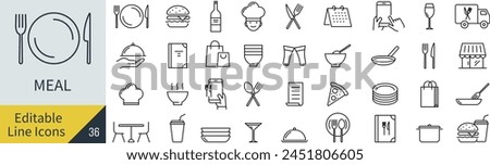 Editable Line Vector Meal Icon Set (Not Outlined)